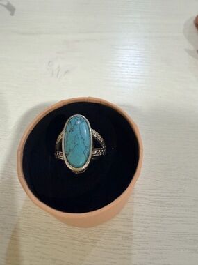 Sterling Silver Turquoise Oval Statement Ring - Blue